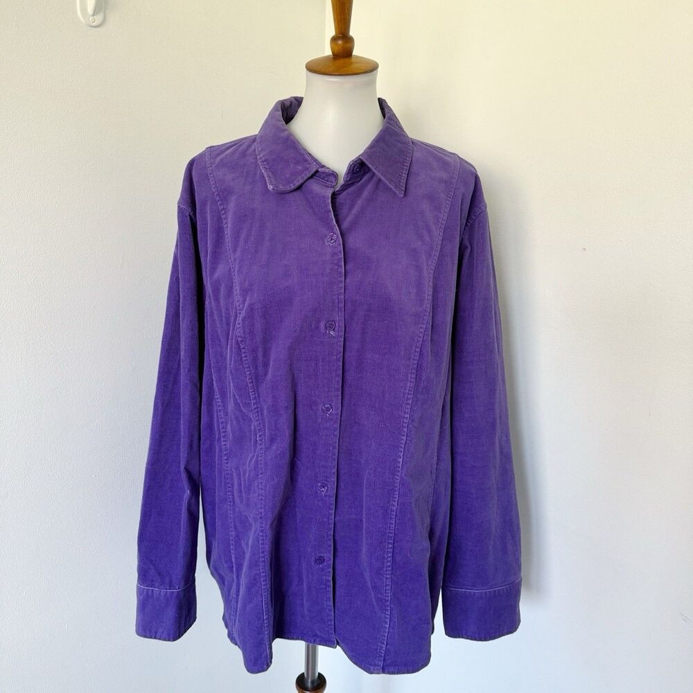 Women's Vtg Y2K Purple Cord Corduroy Shacket Shirt Jacket 3X Cotton Stretch - Picture 2 of 16